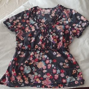Koi Floral Ruffled Scrub Top